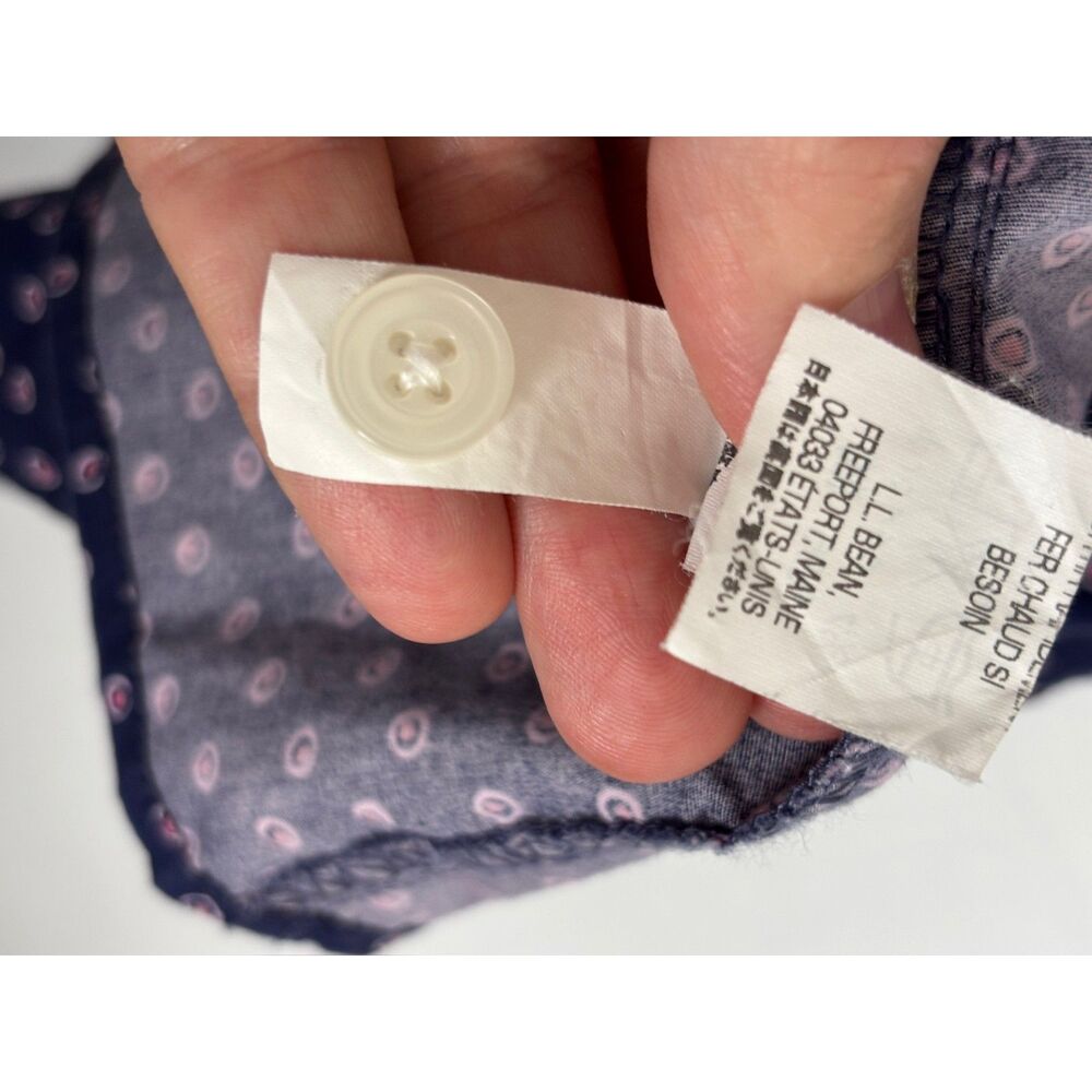 L.L. Bean Navy Blue Pink Polka Dot Button Down Shirt Women's XL Cotton Stretch - Picture 6 of 11